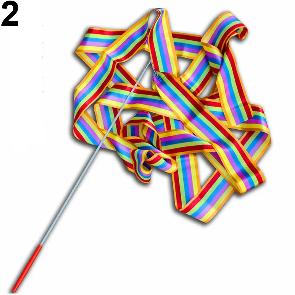 whebut- 4M Colorful Dance Ribbon Gym Rhythmic Art Gymnastic Streamer Twirling Rod Stick