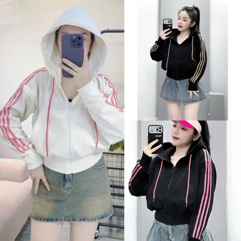 ÁO khoác Nỉ Phối Viền Nhiều Màu Cầu Vòng Sọc Thời Trang, Có NÓN, Túi Trong, Cho Nữ Hoodie Top Women
