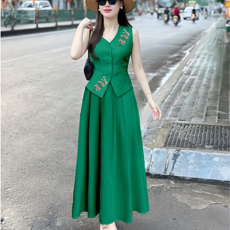 Set Áo Sát Nách Kèm Chân Váy Xòe Chất Đũi Linen Hàn cao cấp Sét Bộ In Hoa Cao Cấp Mã D18 set nữ 3 màu tím xanh vàng