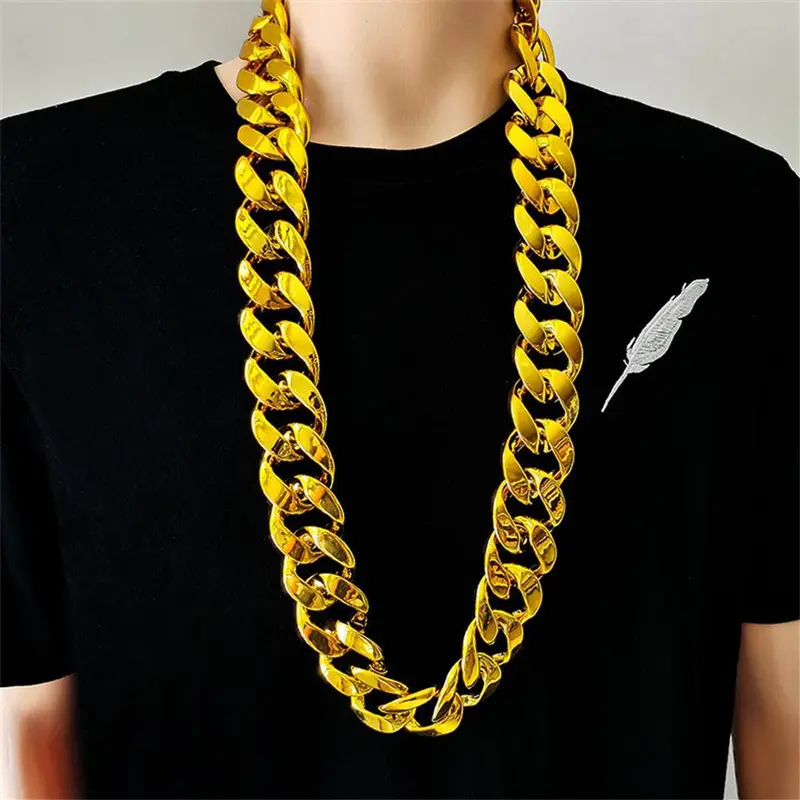 (Có Sẵn) Dây chuyền vàng mô phỏng lớn vòng cổ hiphop Đạo cụ hiệu suất nhựa 3