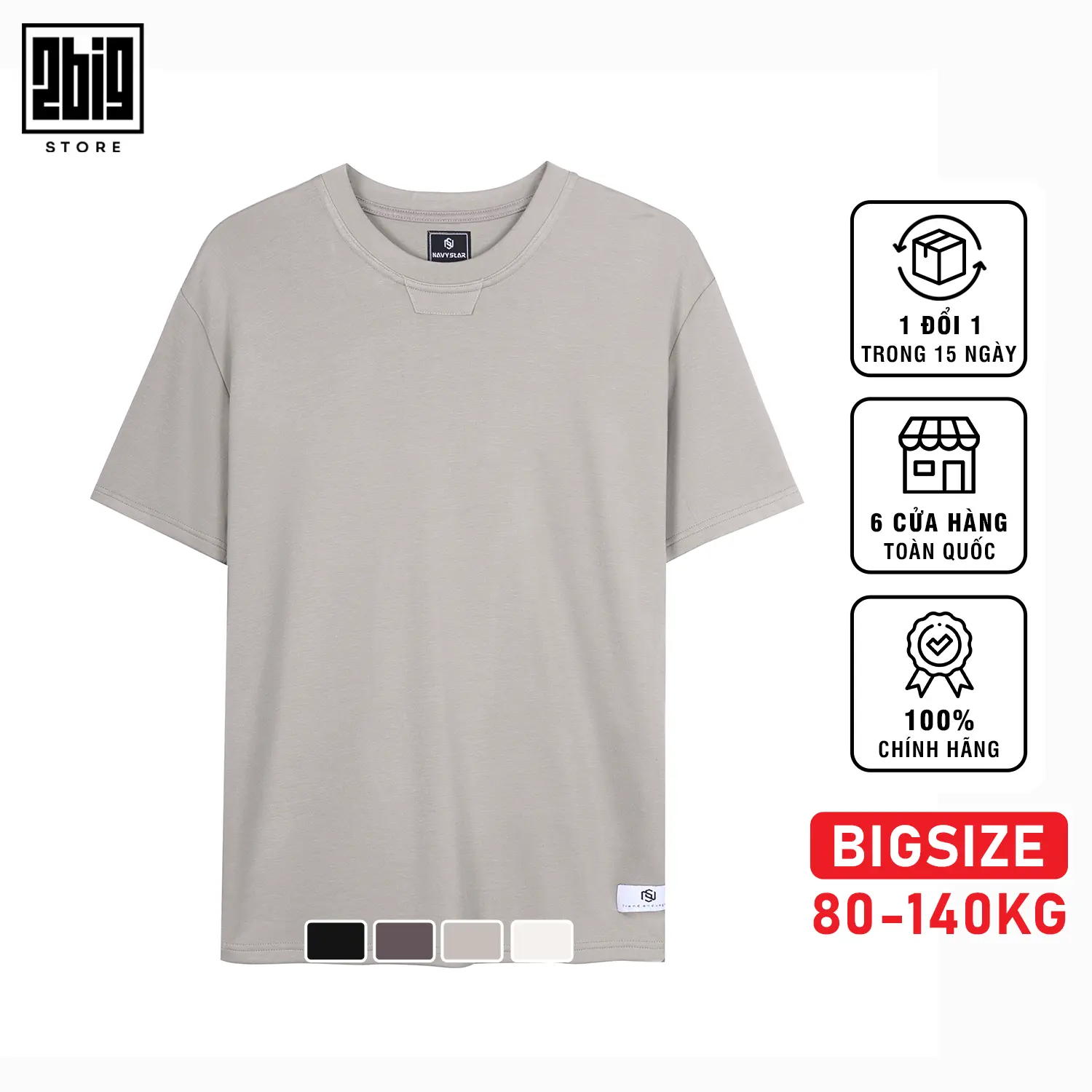 2BIG - BIGSIZE NAM 80-140KG ÁO THUN TRƠN BASIC CỔ TRÒN VẢI MỀM MỊN THOÁNG MÁT