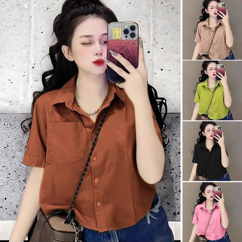 Áo Sơ Mi Croptop Bigsize Plussize Trơn Tay Ngắn Chất Lụa Mịn Phong Cách Năng Động 50-95kg Women Shirt SM108 somi hot trend