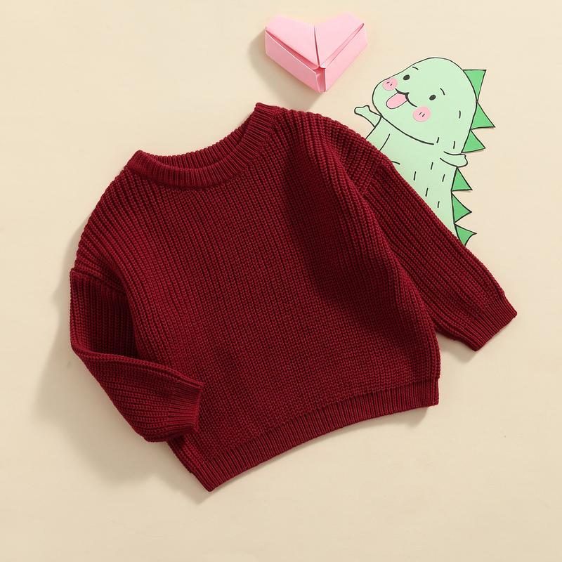 Toddler Baby Round Neck Sweaters, Winter Warm Long Sleeve Candy Color Knit Pullovers 4