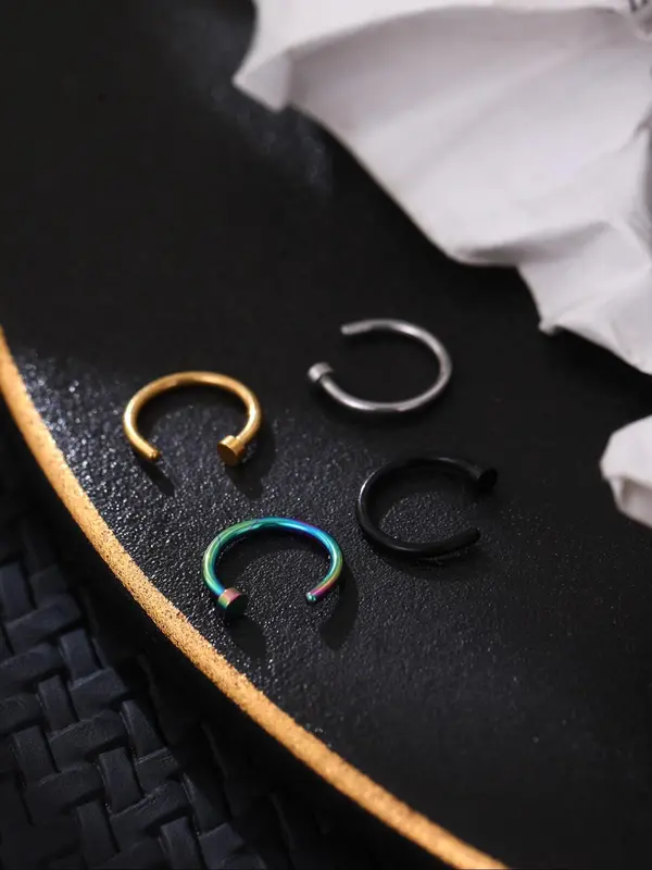 Simple C-shaped Nose Ring (4counts), Stainless Steel Fake Nose Ring for Women & Girls, Fashion Jewelry for Party, Daily Clothing Decor, Birthday Gift 6