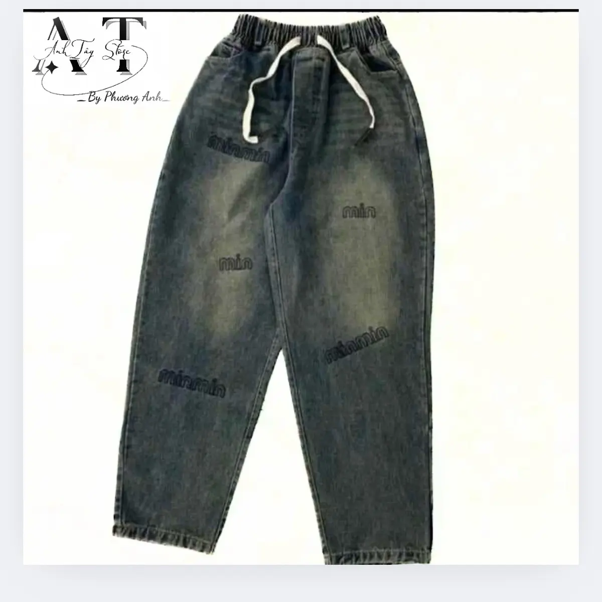 [DEAL MỞ BÁN]  Quần Jean Baggy Nữ Thêu M-i-n Phong Cách Trẻ Trung Women jeans lưng thun
