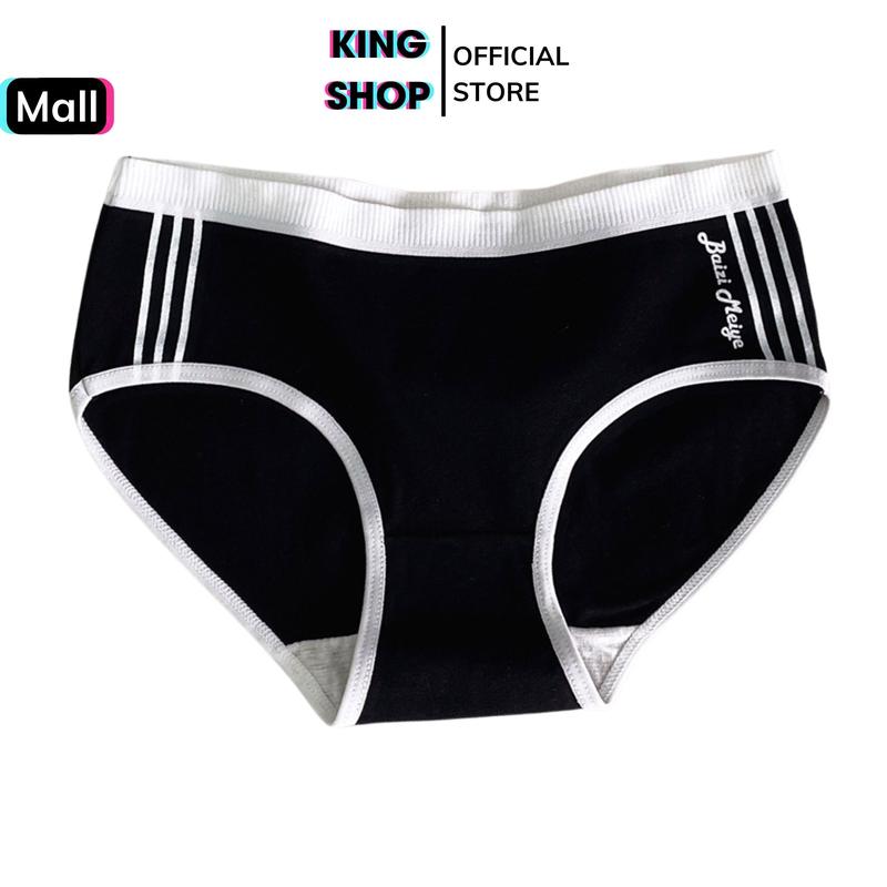 Quần lót nữ viền sọc phong cách thể thao cạp vừa ôm mông - Quần chip nữ đáy may kháng khuẩn thấm hút mồ hôi KINGSHOP L520 Women Màu Đen Trắng Xám