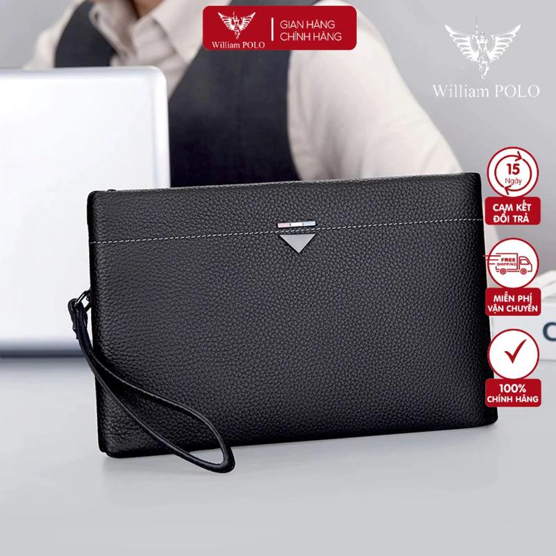 Ví Cầm Tay Nam Da Bò Clutch Nam Hàng Hiệu WilliamPoLo Túi kẹp nách nam Cao Cấp WLC20 size 27cm