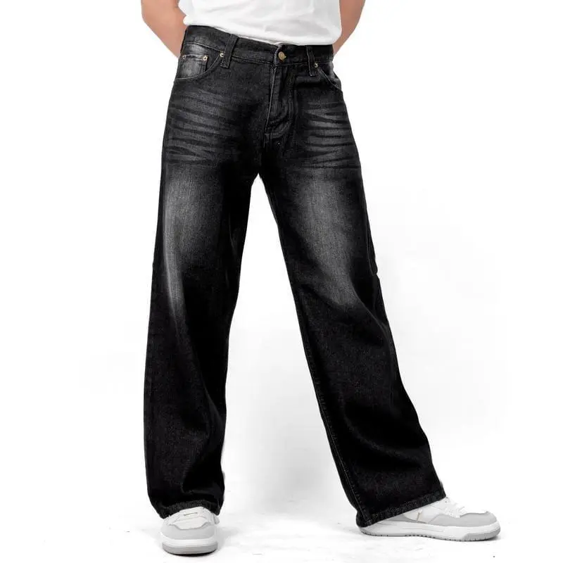 Celana Panjang Pria Beggy Jeans Wisker Celana Gombrang Wide Wisker Hitam Kulot Unisex Nyaman Fit  Slim  Denim