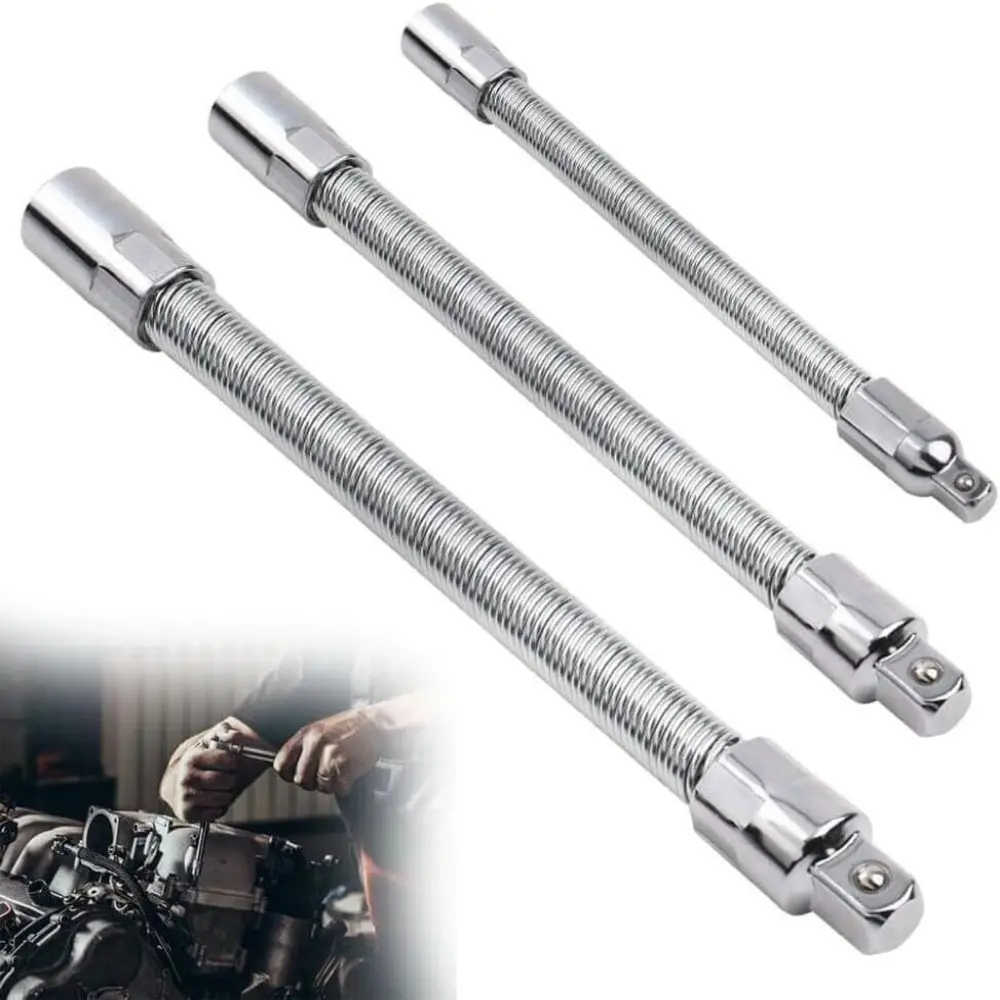 1/3Pcs Durable Flexible Shaft Flexible Extension Bar Set High Torque Ratchet Wrench Drive Socket Extension Bar 1/4 3/8 1/2 Conversion Head Electric Wrench Socket Electronic Drill