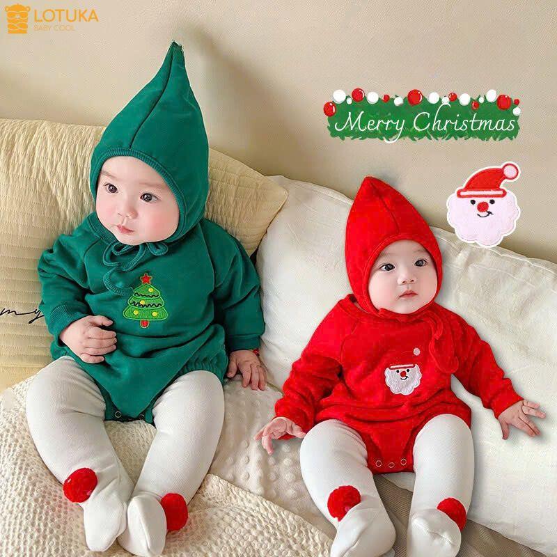 Bộ quần áo body chip sơ sinh dài tay nỉ bông noel + mũ cho bé trai và bé gái từ 3-12kg Sandal Jean