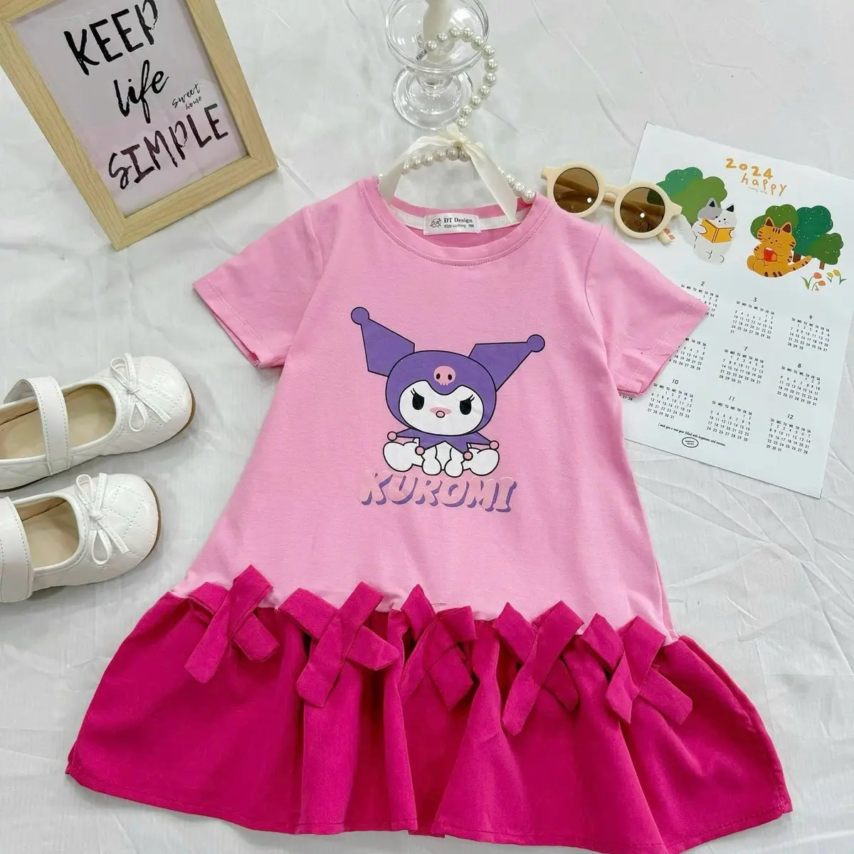 Váy nơ xòe kuromi phối 2 màu