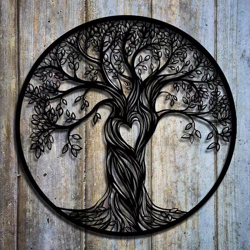 Tree of Life Metal Sign, 1 Count Hollow out Heart Tree Wall Decor, Sweet Furniture, Round Modern Simple Wall Art Decor for Home Living Room, Bedroom, Office 0