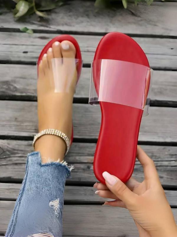 Women's Simple Plain Transparent Band Slip on Slide Sandals, Casual Comfortable Non-slip Sandals for Summer, Lightweight Breathable Shoes for Daily Wear 4