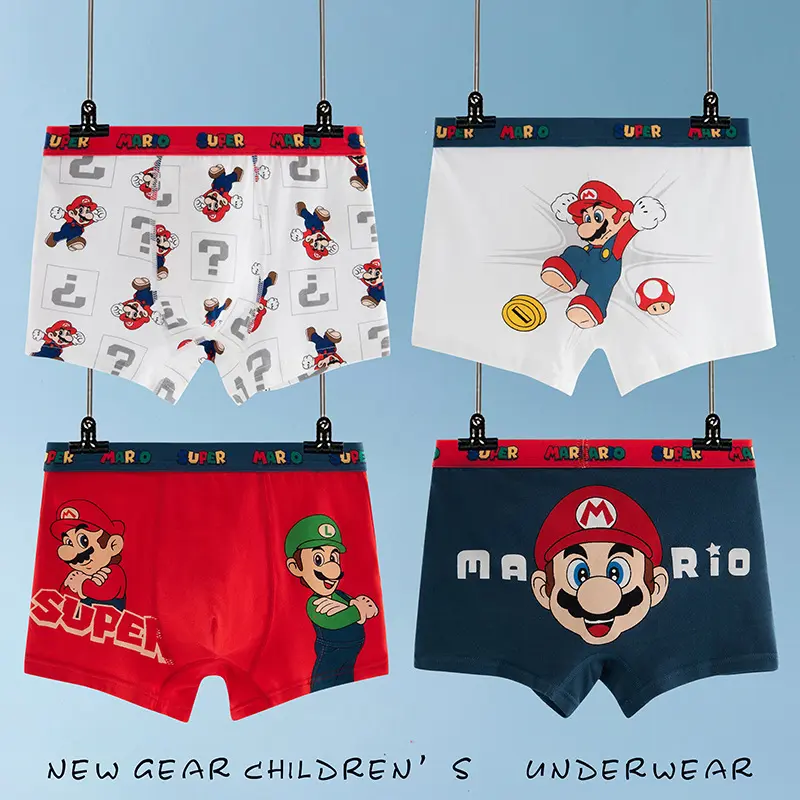 Children's Underwear Boys Pure Cotton Four-Corner Little Boys All-Cotton Medium and Large Boys Boxer 100% Shorts Baby Non-Pinching 4-Pack Set