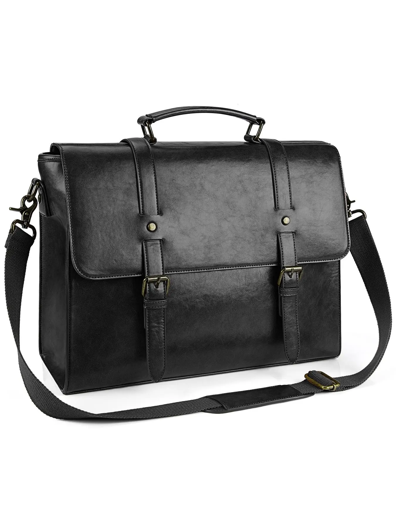 Men's Vintage Solid Color Briefcase, Large Capacity Shoulder Bag for Work & Daily Used, Retro Office College Computer Bag