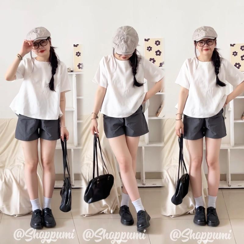 Áo kiểu baby doll peplum nữ cổ tròn tay ngắn nhiều màu freesize Pumi 15684 Women Top Kem 2
