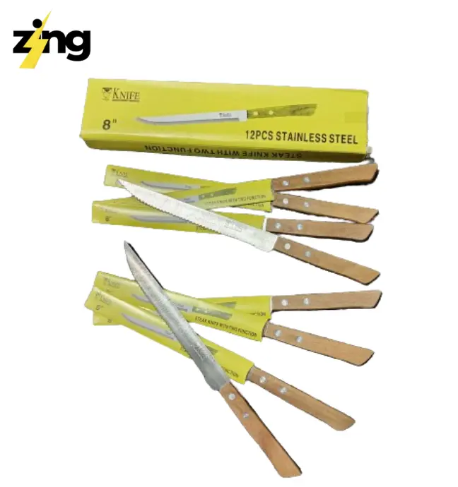 Stainless Steel Steak Knife with Wood Handle 8 inches steel blade bread knife 1PCS