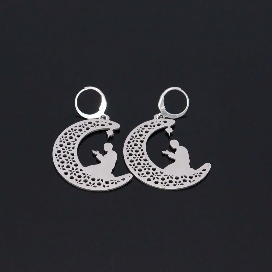 Simple and light luxury temperament hollow moon earrings female Muslim blessing earrings in niche design earrings