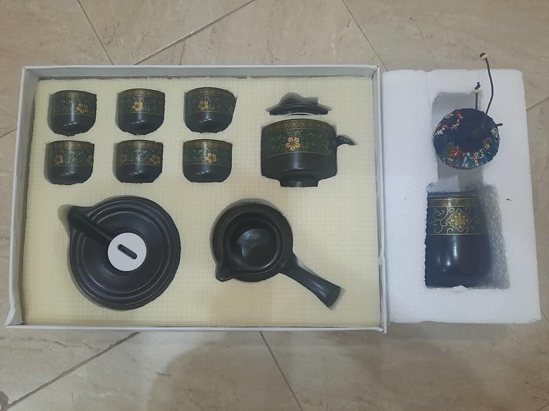 Ấm trà cối xay bình uống trà độc đáo màu xanh dương kèm lọ đựng trà có hộp carton phù hợp làm quà biếu 0