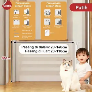 Pintu Bayi bisa dilipat dapat diregangkan kunci otomatis pintu pengaman jala pagar pengaman bayi dan anak - Putih 80*140cm