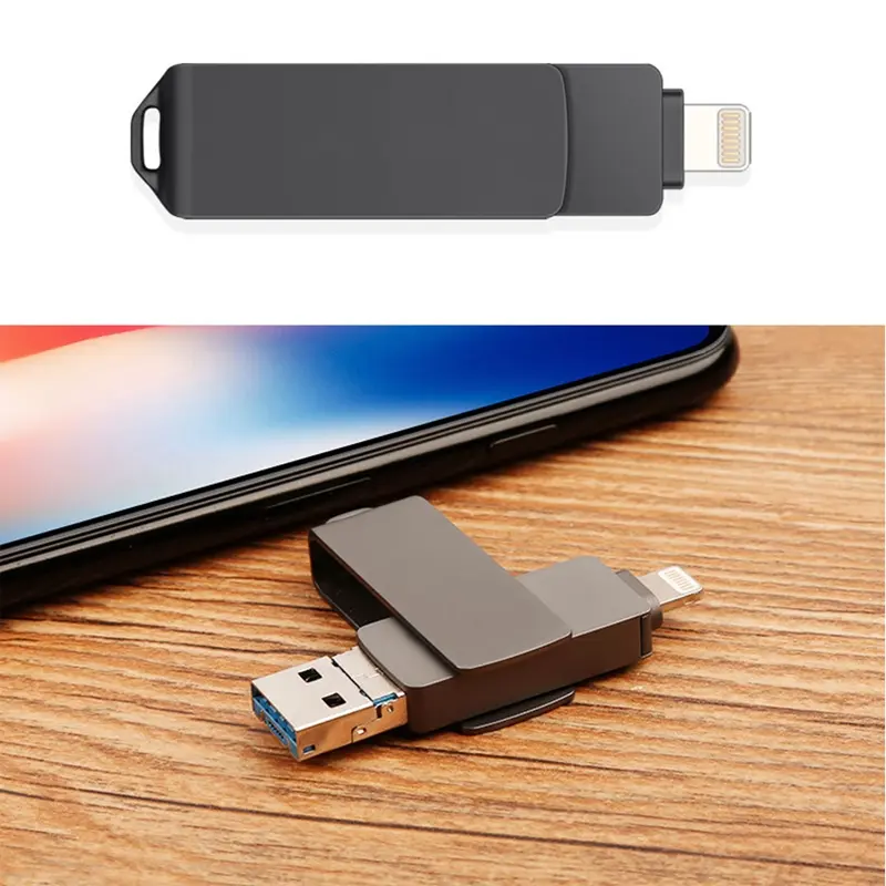 MAYY 1TB 3 in 1 IOS OTG USB Flash Drive 32GB 64GB 128GB 512GB 1TB Rotation Pen Drive for iPhone/Android/PC [ISO+Micro+USB] 6