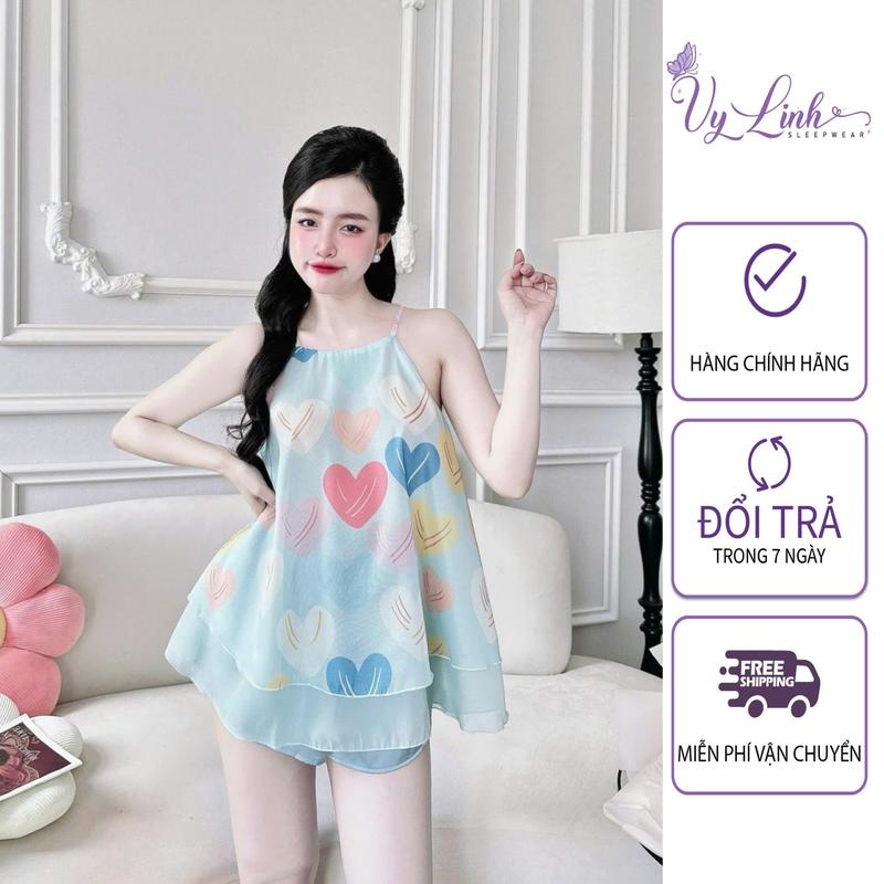  Bộ Đồ Yếm Ngủ Nữ Dễ Thương Chất Liệu Von Tơ Cao Cấp Mềm Nhẹ Mát  1194-2 