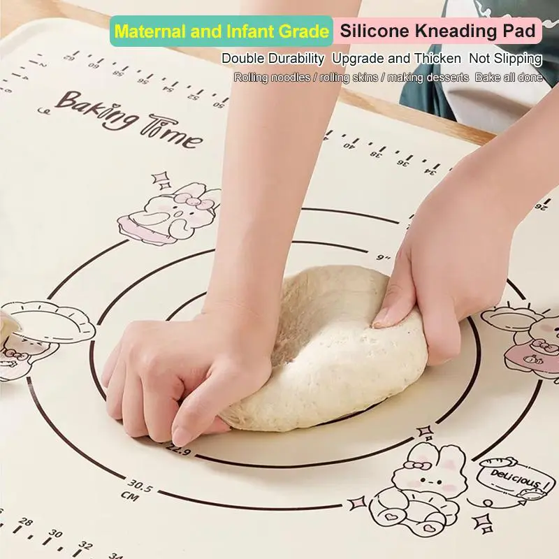 Silicone Dough Mat & Rolling Pin Set, 2 Counts/set Including 1 Count Dough Mat & 1 Count Rolling Pin, Kitchen Baking Utensils for Cookies & Pasta 2