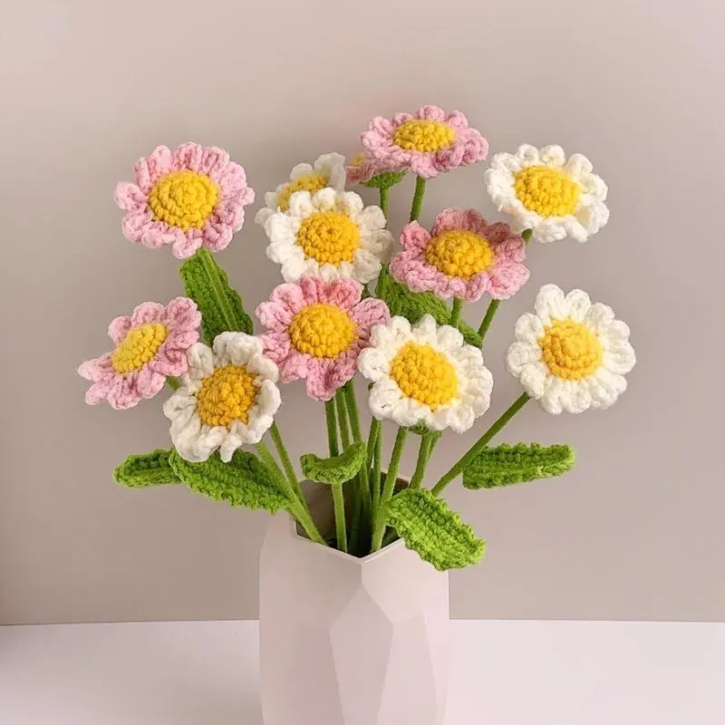 1pc Decorative Finished Artificial Daisy Flowers Hand-knitted Crochet Daisy Bouquet Wedding Handmade