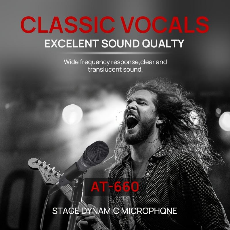 Product Introduction of AT-660 Professional Wired Dynamic Condenser Microphone Handheld Karaoke Mic with High Sound Quality for Electronic Keyboard, Home KTV, Musical Instruments, Amplifiers, Mixing Console, Computer, Live Streaming, Multi-Purpose Recording 2