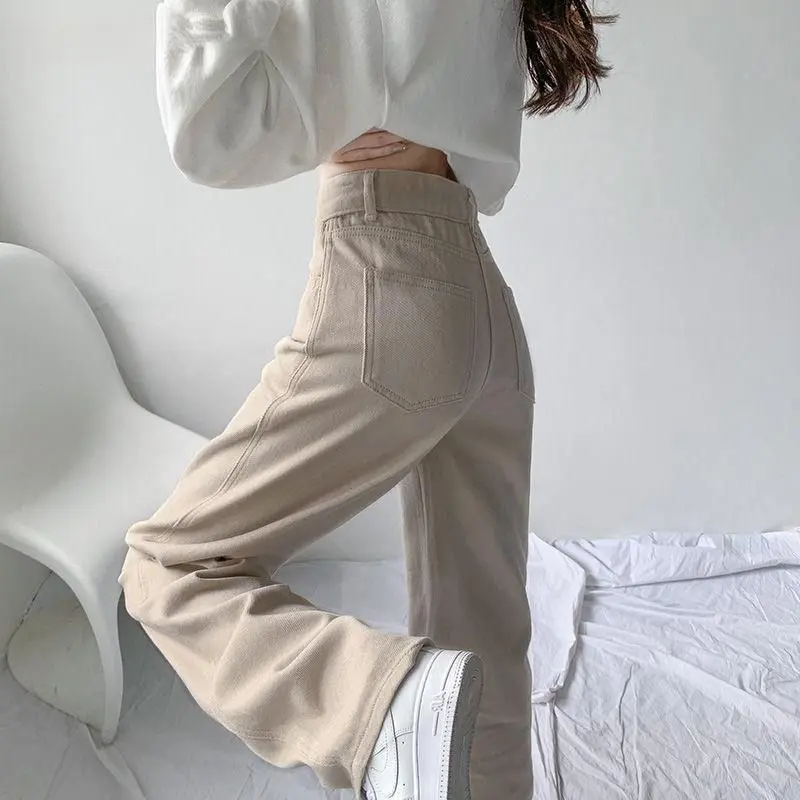 Khaki Straight Jeans for Women Spring and Autumn New High Waist Loose Wide Legs Mop Pants for Women Womenswear Bottom bootcut Lingerie Trouser