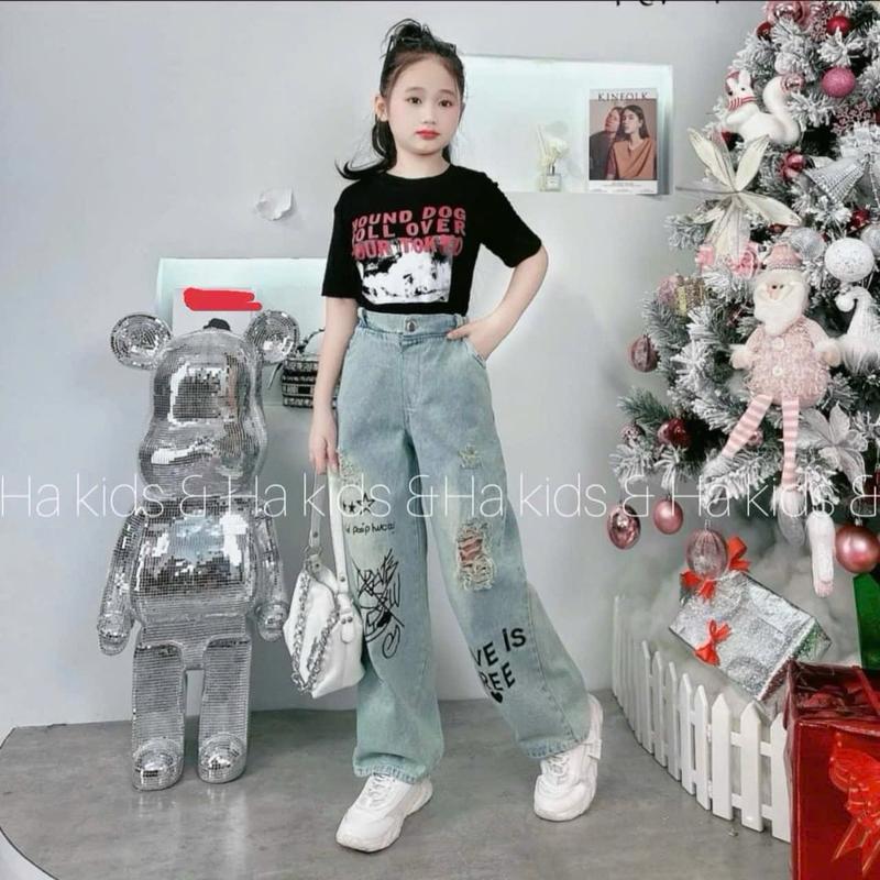 Bộ quần jeans áo phông  bé gái size đại 16-50kg 4