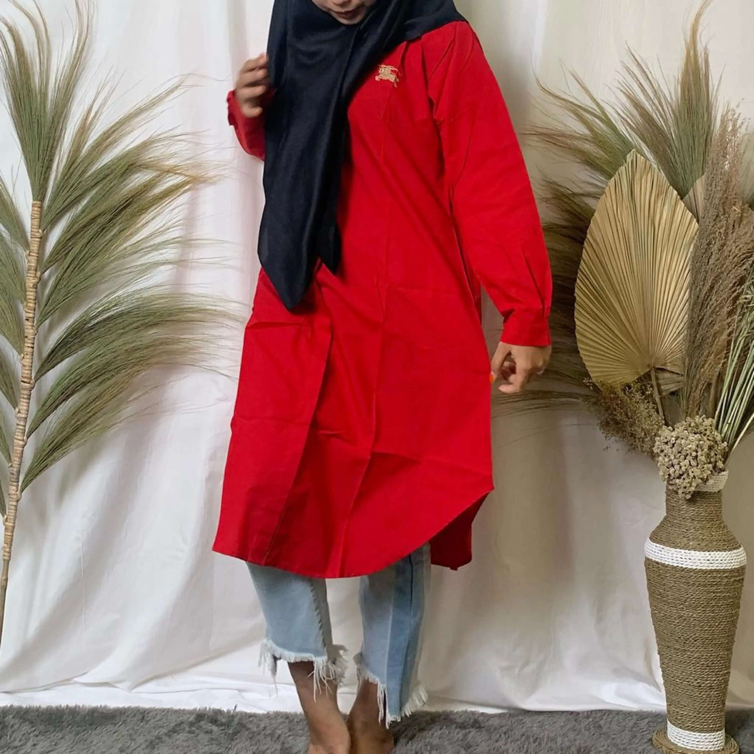 Tunik polos kekinian lengan panjang katun premium