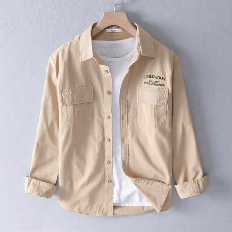 Áo khoác sơ mi nam chất liệu kaki cao cấp, áo sơ mi basic form rộng cho mùa hè năng động