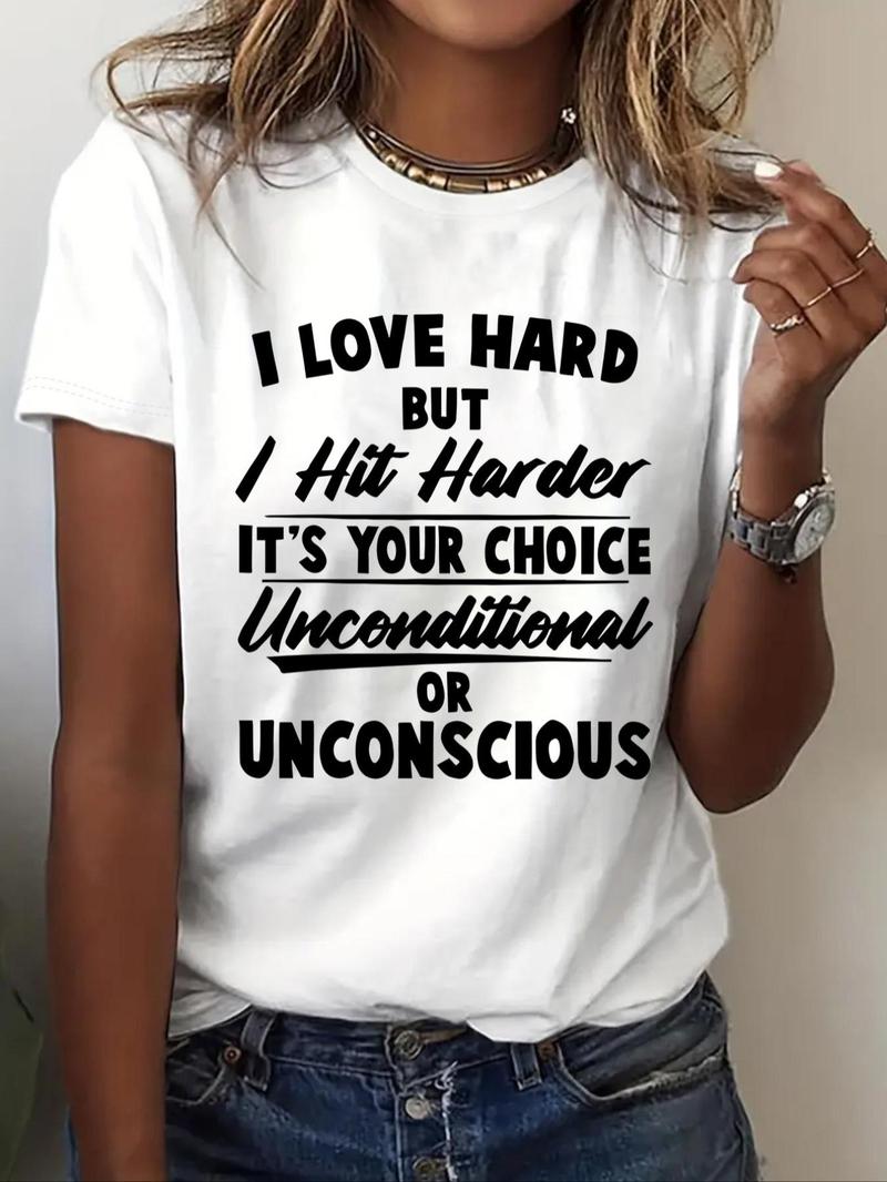 Product Introduction of Women's Letter Print Round Neck Graphic Tee, Fashion Casual Crew Neck T-shirt for Daily Holiday Vacation Outdoor Wear, Ladies Clothes for Summer 1
