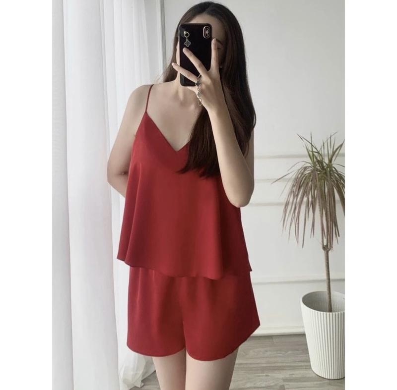 Đồ Mặc Nhà Đồ Ngủ Nữ 2 Dây Cổ V Lụa Satin Cao Cấp Siêu Sexy Nhã Dung Store Quần Ngủ Women Áo
