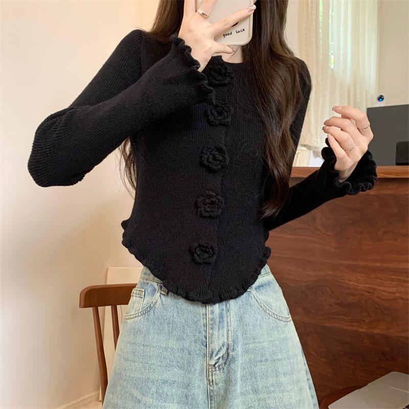 Product Introduction of Áo Len Hoa Hồng Ba Chiều Màu Đỏ, Dành Cho Nữ, Với Áo Khoác Selvedge Dây Áo Cardigan Dệt Kim, Phong Cách Mùa Thu Và Mùa Đông, Phong Cách Giáng Sinh Năm Mới, Ins Năm 2024, Áo Thời Trang Top Women 23