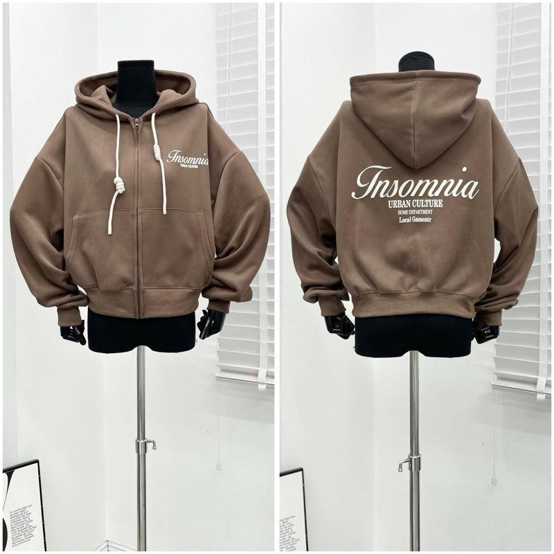 Áo Khoác Nỉ Form Lửng 2 Da QC In Insonia, áo khoác nữ form 40-65kg mặc đẹp Hoodie Zip Women Jacket Top Có 1 Túi Có Túi 4