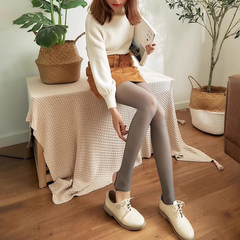 Product Introduction of Autumn And Winter Elastic Gray Fake Transparent Plus Velvet Warm Leggings Tights 21