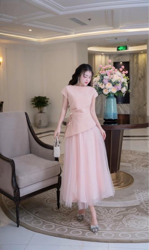 Product Introduction of set 2 chi tiết Áo khoét eo kèm chân váy lưới bồng cao cấp 6