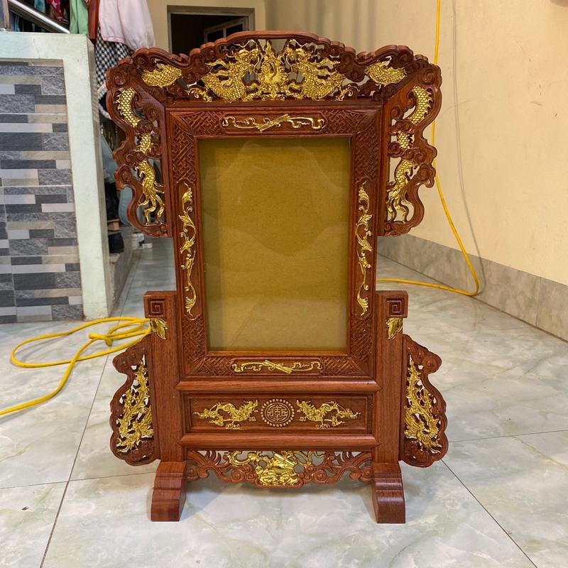  Khung ảnh tứ linh dát vàng lòng ảnh 21x31 gỗ hương đá - Decor 