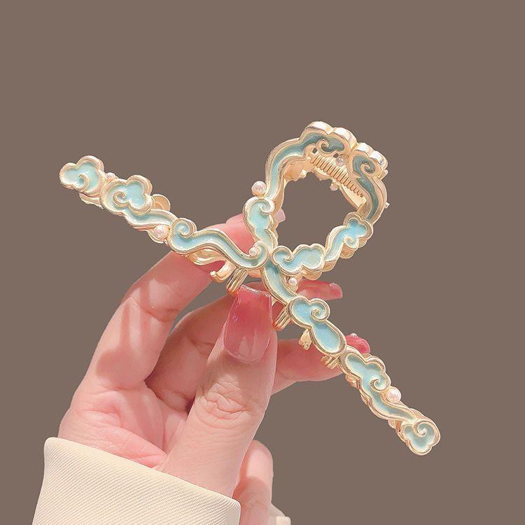 Product Introduction of Kẹp Tóc Càng Cua, Cỡ Lớn, Họa Tiết Đám Mây Xanh Phong Cách Cổ Trang, Kẹp Phụ Kiện Tóc Nữ Phong Cách Trung Quốc Mới, Sườn Xám, Kẹp Tóc Càng Cua Sau Đầu, Kẹp Cá Mập Lớn 4