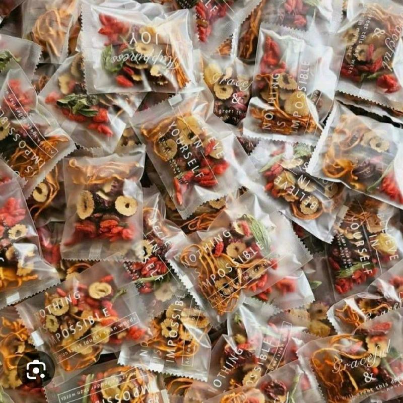 trà đông trùng ngũ vị (tặng kèm bình thủy tinh hoặc 1 túi đường phèn) và tặng 5 gói trà. pha trà Nước Trà Chè Tea Chua hạ thảo