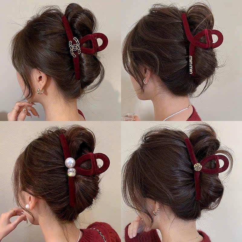  Set 4 Kẹp tóc vải nhung kẹp tóc cá mập phong cách Hàn Quốc kẹp tóc càng cua đính charm Nữ Women Đinh 