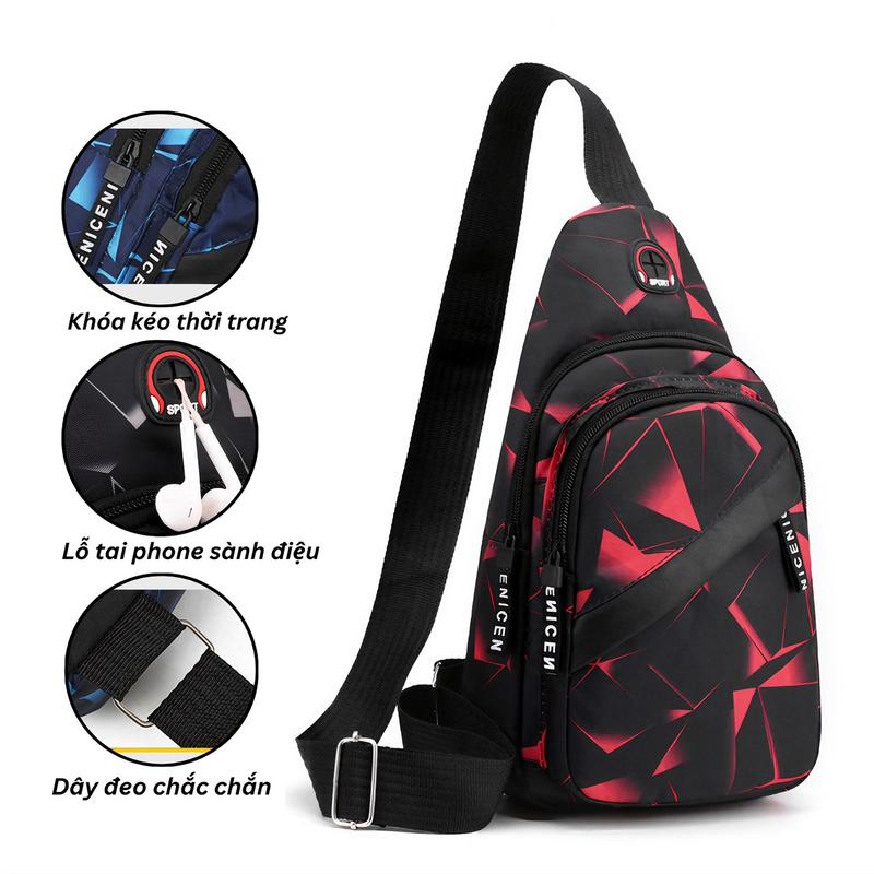 [FREE SHIP] Túi đeo chéo nam FAMEVN phong cách Hàn Quốc vải cavas chống nước đen họa tiết 3 ngăn khóa kéo waistbag túi messenger đa chức năng Hoa Túi Bao Tử arm  bag