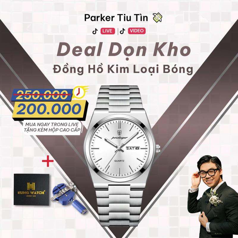 Đồng hồ nam dây thép Poedagar PO2, chống nước tốt, lịch kép, dạ quang ( Bảo hành 36 tháng + Tặng kèm hộp, pin,dụng cụ tháo mắt dây )