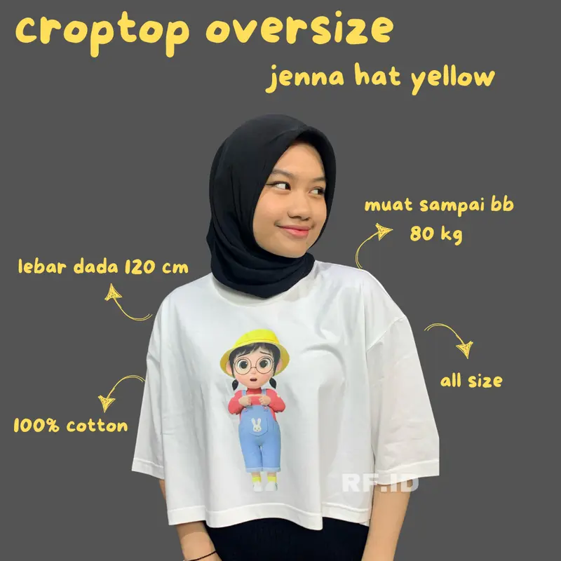RF.ID Jenna Hat Yellow Croptop Oversize ( Lingkar Dada 125 Muat Sampai BB 85kg ) Wanita Kaos 1