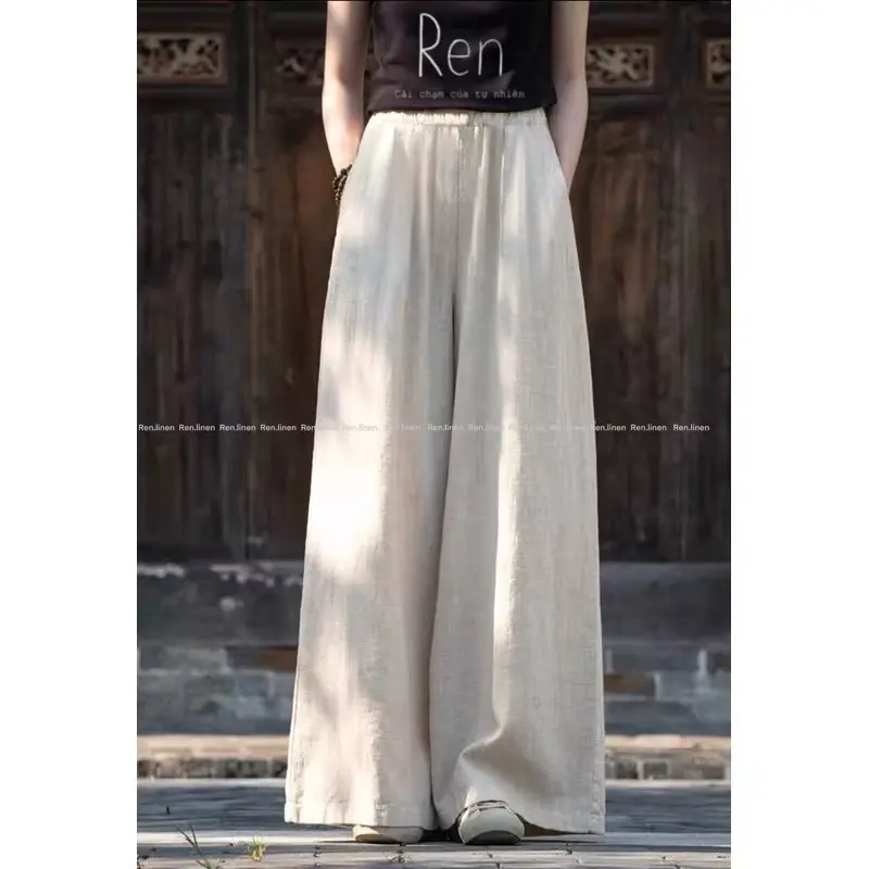 Linen Quần ống rộng dài xuông Tường An Nữ Women