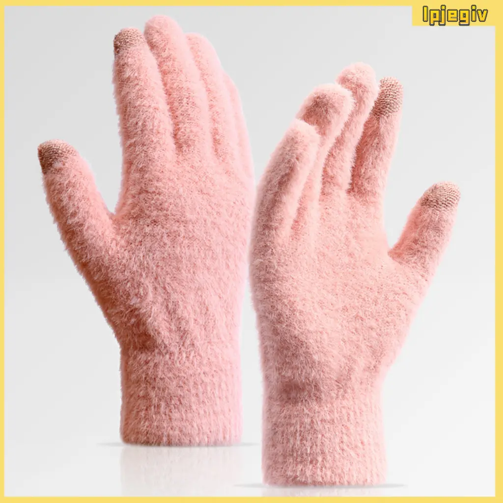 Ipjegiv_ Solid Color Gloves Warm Wool Gloves Cozy Touch Screen Winter Gloves for Outdoor Activities Non-slip  Heat Retention Unisex Solid Color Design Stretchy Fit for Cycling