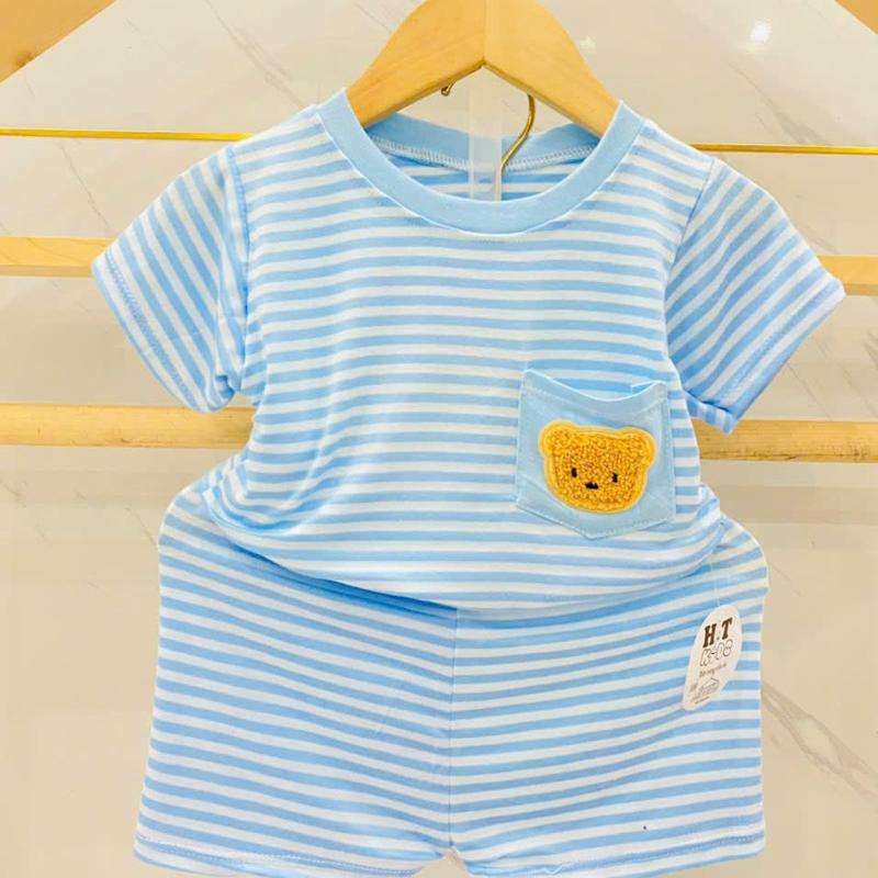 [18-28kg] Bộ cộc tay THUN LẠNH Vải Dệt Sọc Cho Bé 4