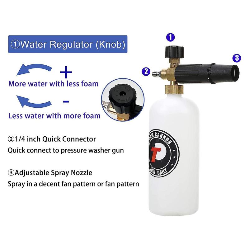 Tool Daily Foam Cannon with 1/4 Inch Quick Connector, Summer 3000PSI Foam Sprayer with 5 Pressure Washer Nozzle Tips, High Pressure Car Washing Tools 4
